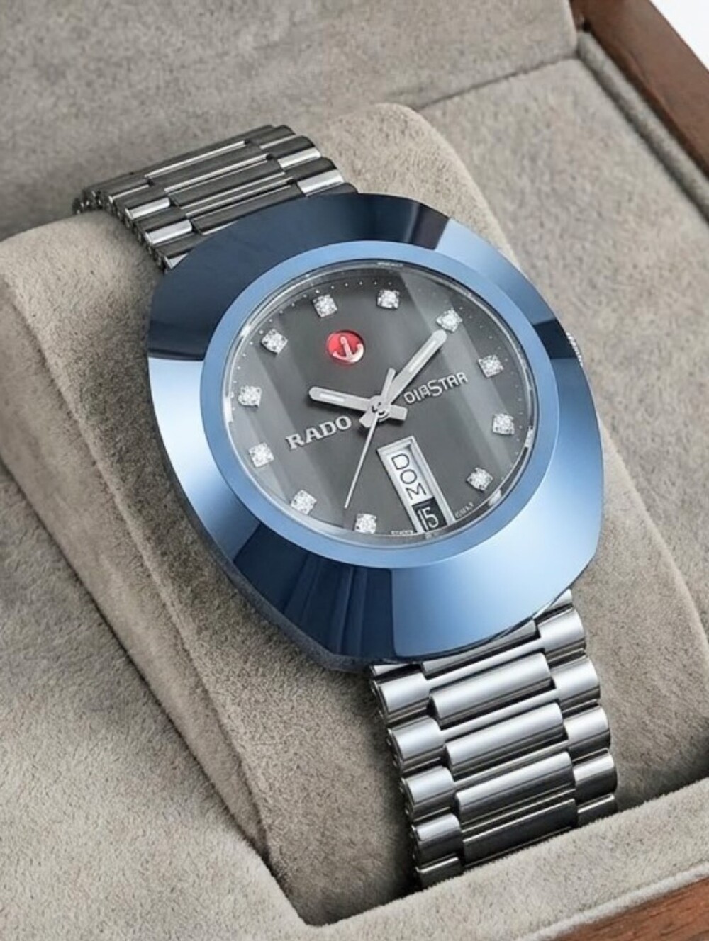 Rado Original Automatic Silver Watch with Black Dial and Red Accent